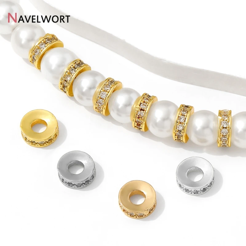 14K/18K Gold Plated Brass With Zircon Spacer Beads Metal Flat Beads For Fashion Bracelet Making Accessories Jewelry Findings view 5