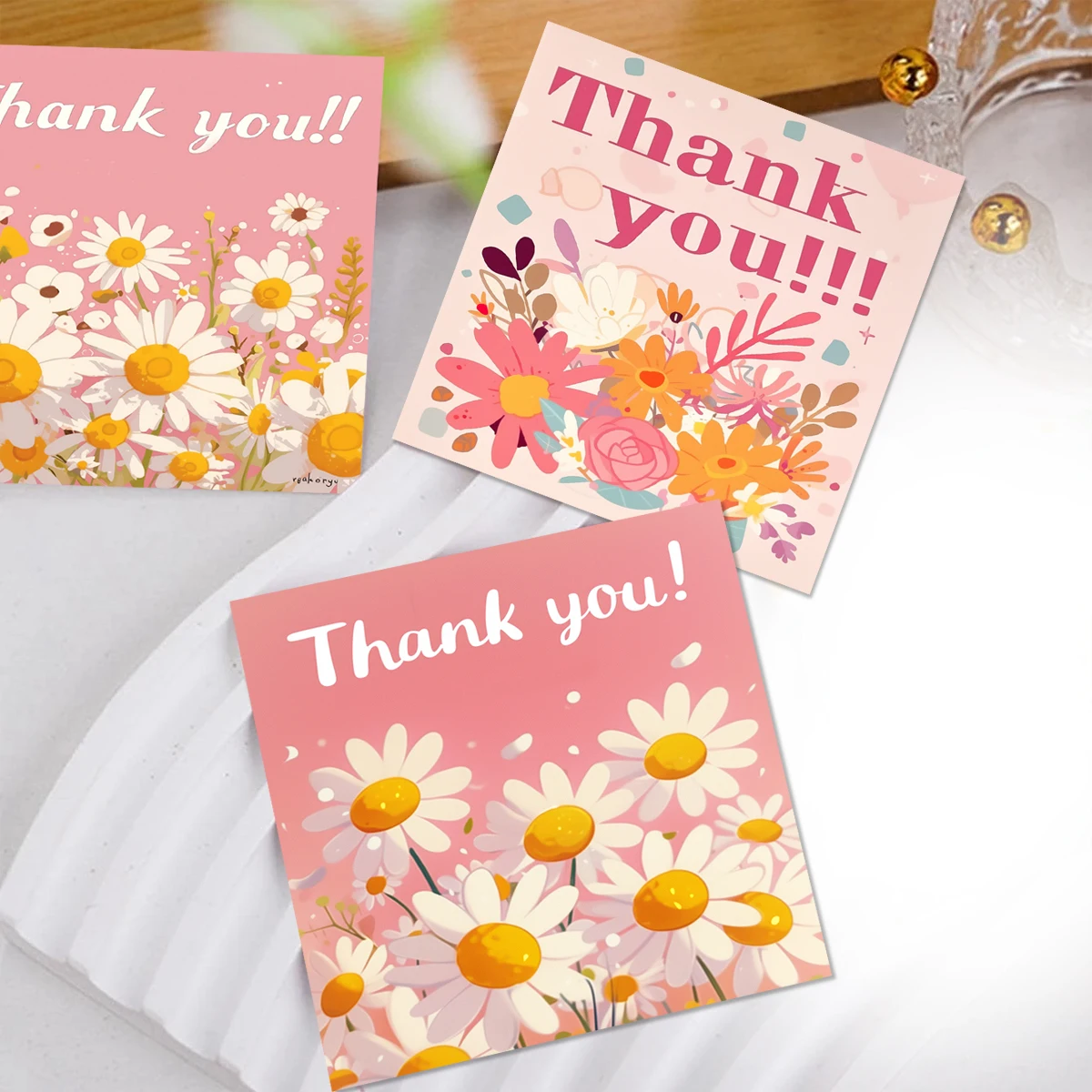 30/50/60pcs Flower Thank You Cards Business Thank You Cards Encouragement Greeting Cards Black Card Kraft Paper Greeting Card