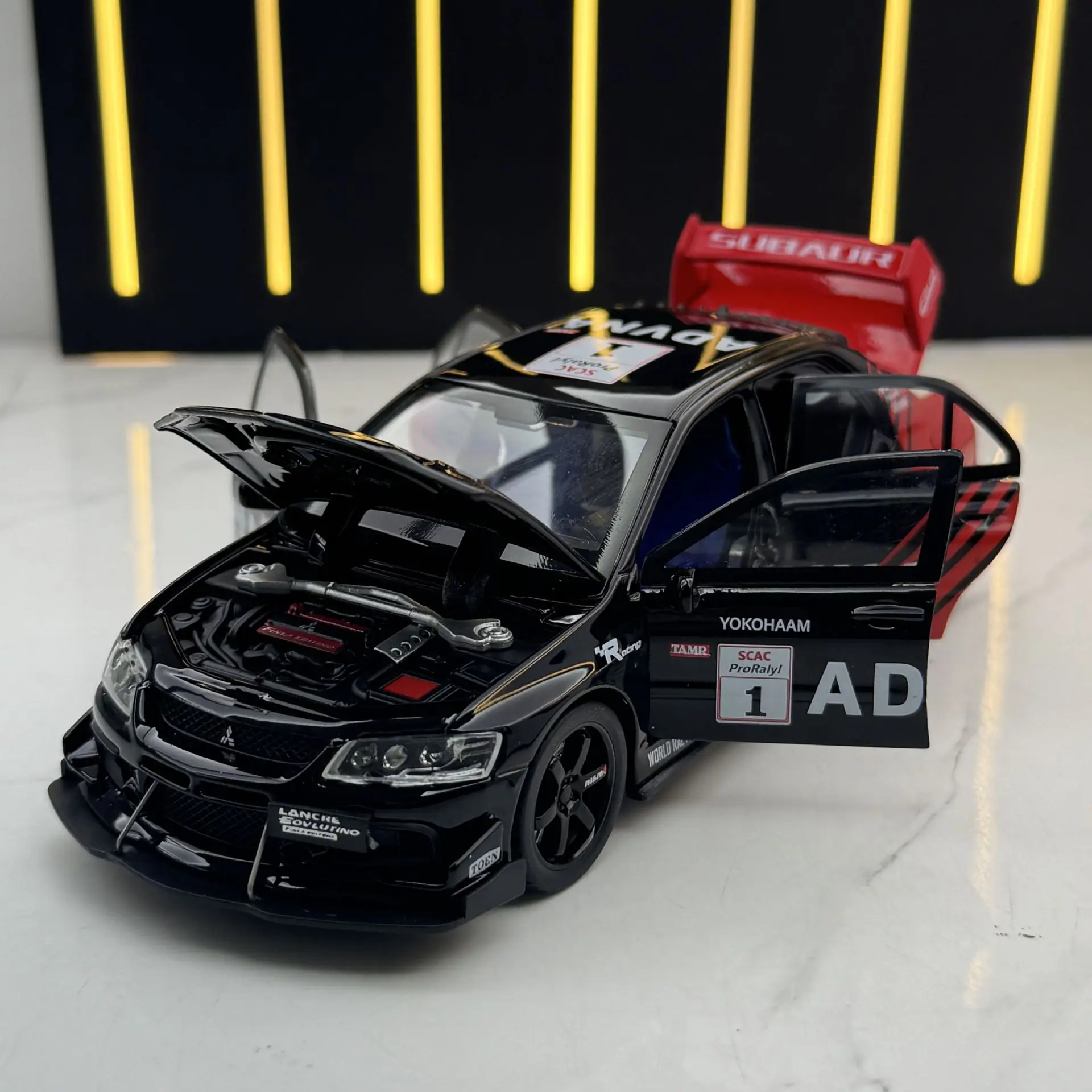 1:32 미쓰비시 EVO RACE 수정 된 자동차 합금 다이 캐스트 모델 장난감 자동차 사운드 라이트 소년 선물을위한 금속 자동차를 뒤로 당겨