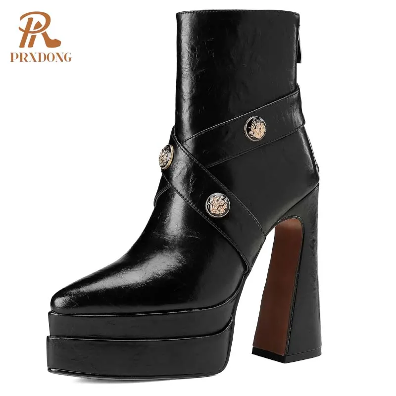 PRXDONG Women's Shoes 2024 New Fashion Autumn Winter Warm Ankle Boots Chunky High Heels Platform Black Brown Dress Party Shoes