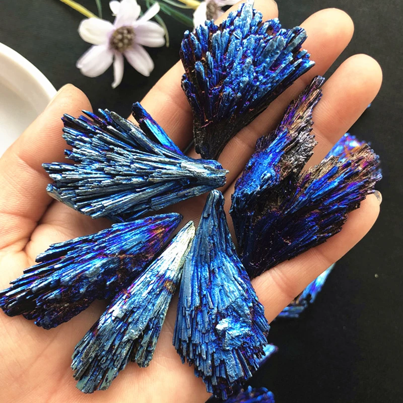 Natural Stones Crystal Blue Color and Minerals Titanium Aura Quartz Tail Decor