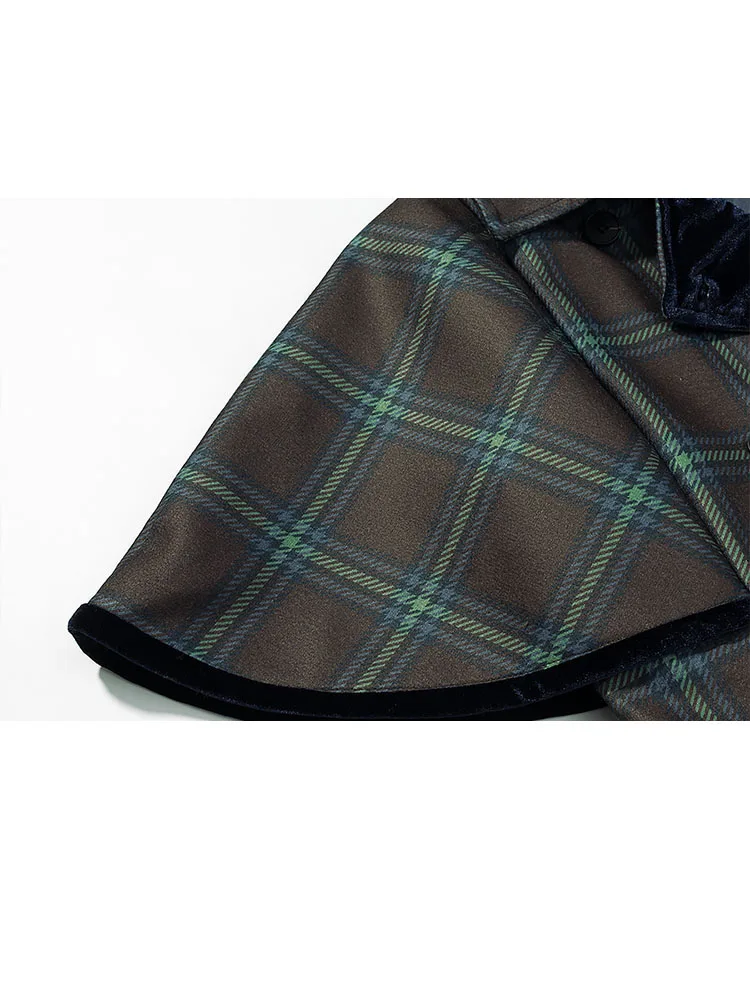 HH Chaqueta de lana a cuadros con doble botonadura y solapa versátil Retro a la moda para mujer, abrigo largo informal estilo capa con temperamento para mujer