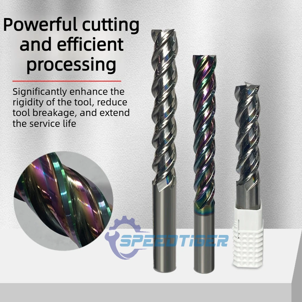 SPEEDTIGER 3 Flute Carbide End Mill for Aluminum High Gloss Long Length Flat End Milling Cutter CNC Machining Center Tool 4-16mm