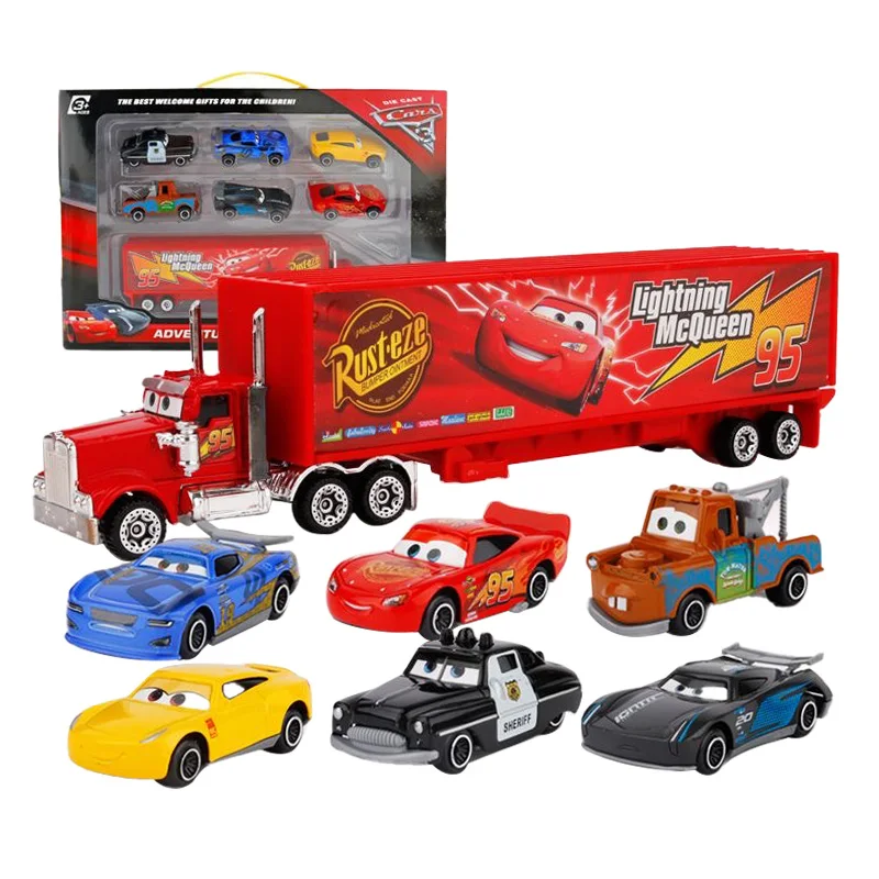 6-7pcs Disney Pixar Car 3 2 1 Lightning Mcqueen Truck Mack Jackson Storm Diecast Metal racing Car dinoco racer toy Set Boy Gift