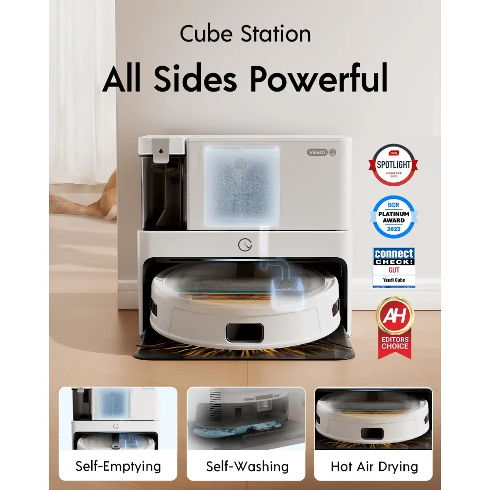 Cube Robot Vacuum and Mop, Self Mop Drying and Washing, Self Emptying, 8mm Auto Mop Lifting, 2cm Obstacle Climbing