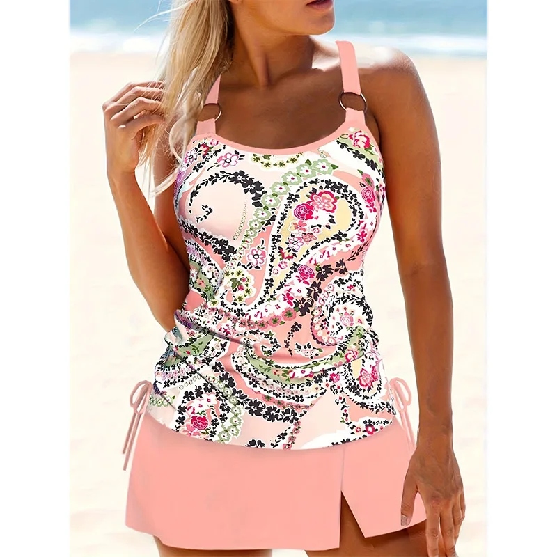 

2025 New Style Two-Piece Swimsuit Sexy Tankini for Women European and American Hot Selling Tight-Fitting Gathered Strap Conserva