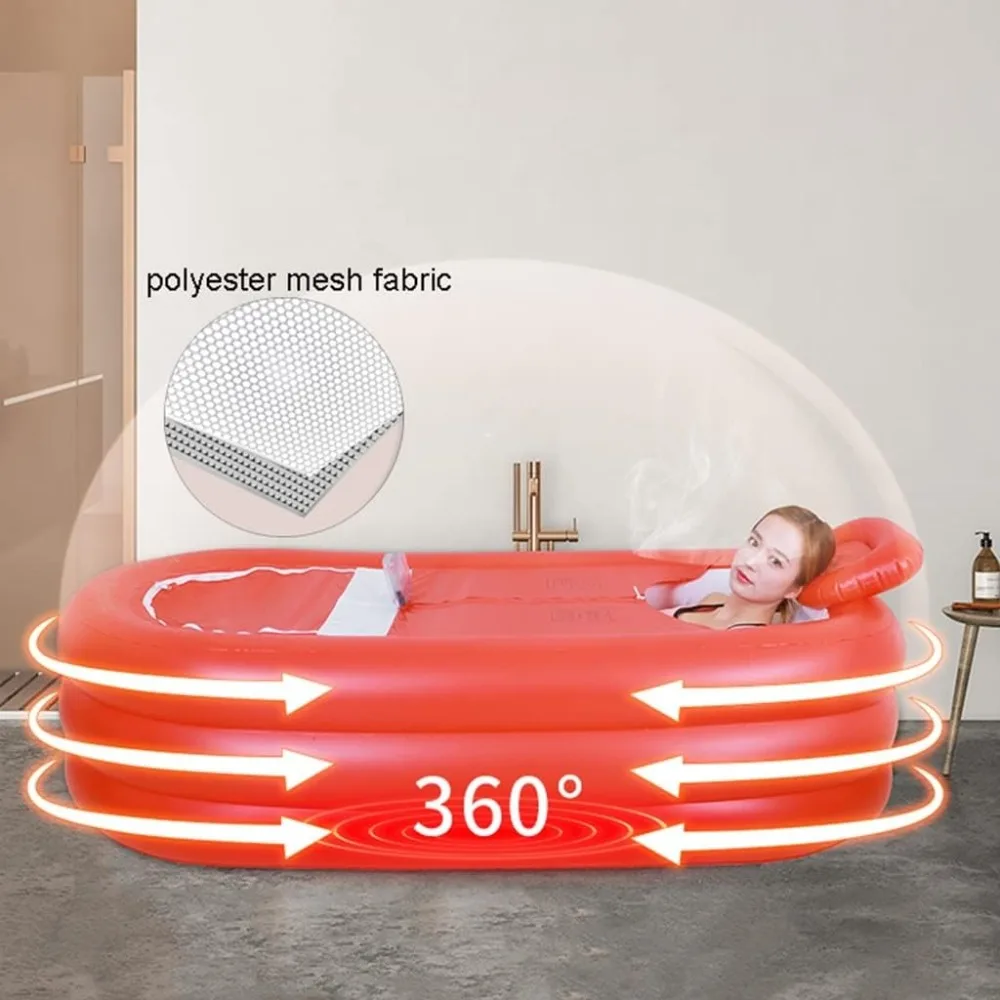 

Inflatable Portable Bathtub with Electric Air Pump, for Double People, Red Durable Soaking Bath Tub with Large Backrest Headrest