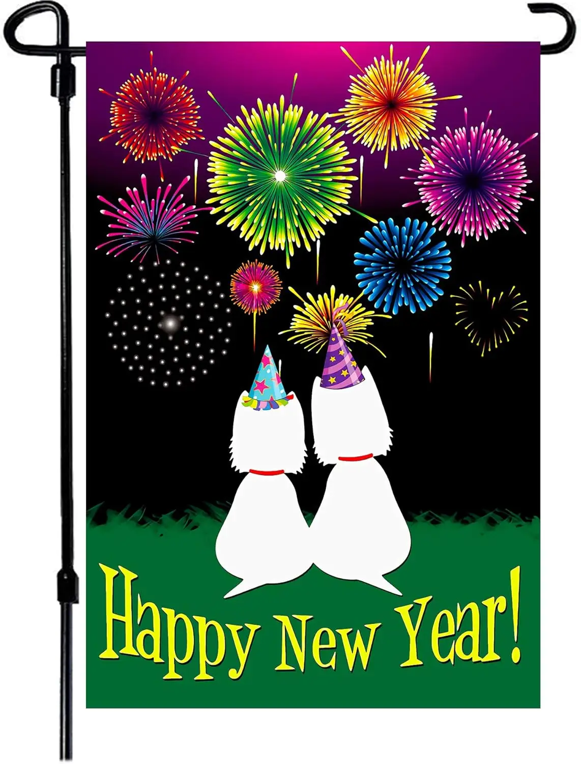 New Years Flag,Happy New Year Garden Flag 12.5x18 Inch Double Sided Printing 2 Layer Burlap Season Flags for New Year Decoration