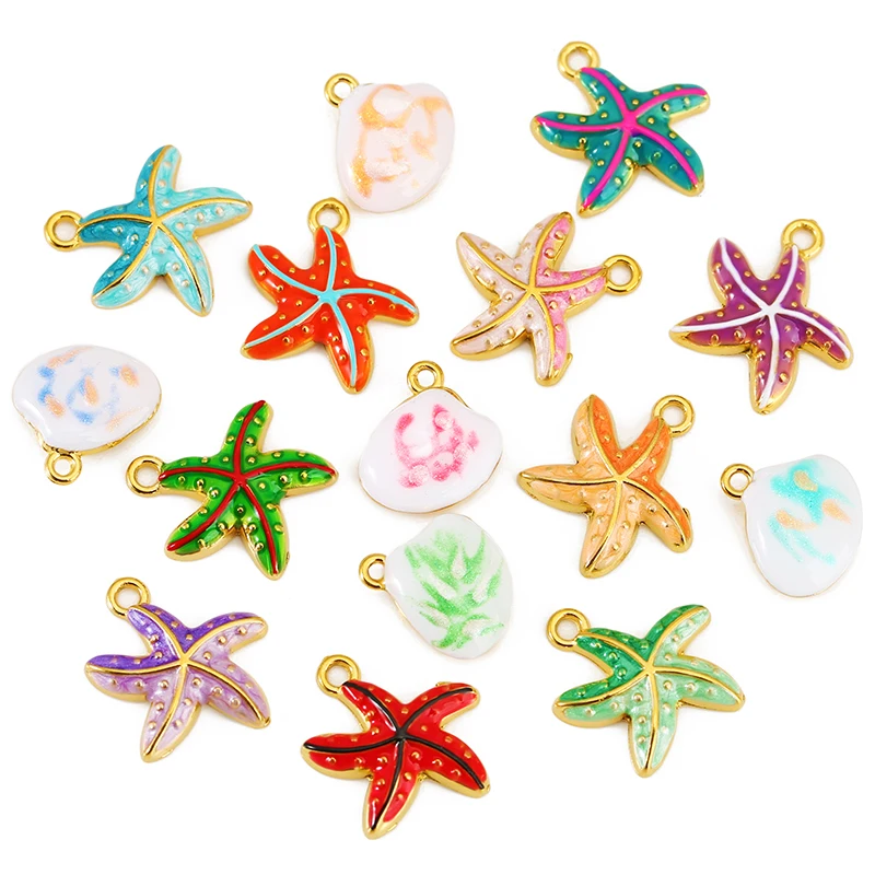 5pcs Stainless Steel Enamel Starfish Shell Charm Pendants Ocean Jewelry Charm for DIY Earring Necklace Jewelry Making Supplies view 3