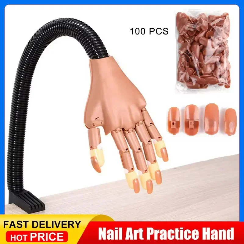 

Nail Art Practice Manicure Hand Practice Finger Acrylic Nail Tips with 100pcs Fake Nails Nail Training Equipment Tools