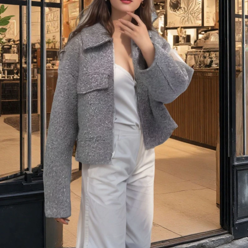 Vestes courtes en Tweed pour femmes, nouvelle mode de rue, avec revers et manteaux en laine, automne et hiver