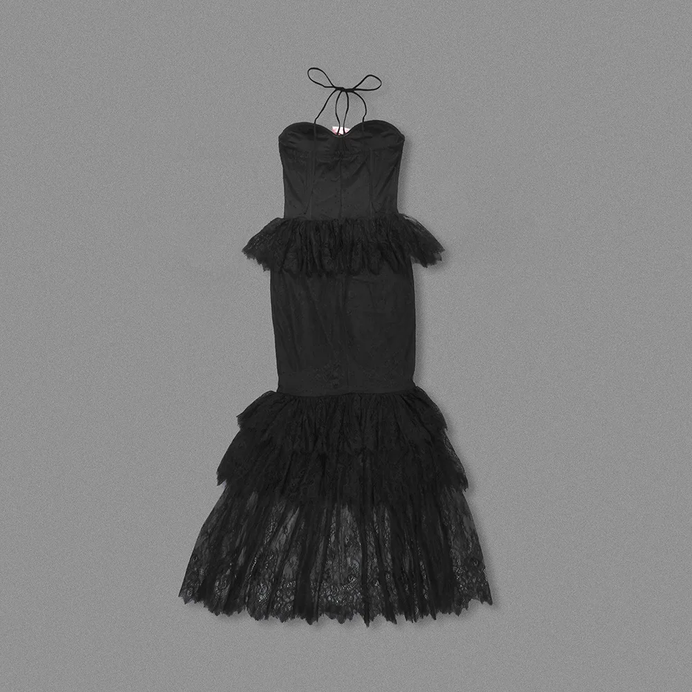 Schwarze Spitzen-Blumenkleider für Frauen, sexy trägerloses Nachtclub-Partykleid, 2025, Sommermode, luxuriöse Promi-Abend-Abschlussballkleider