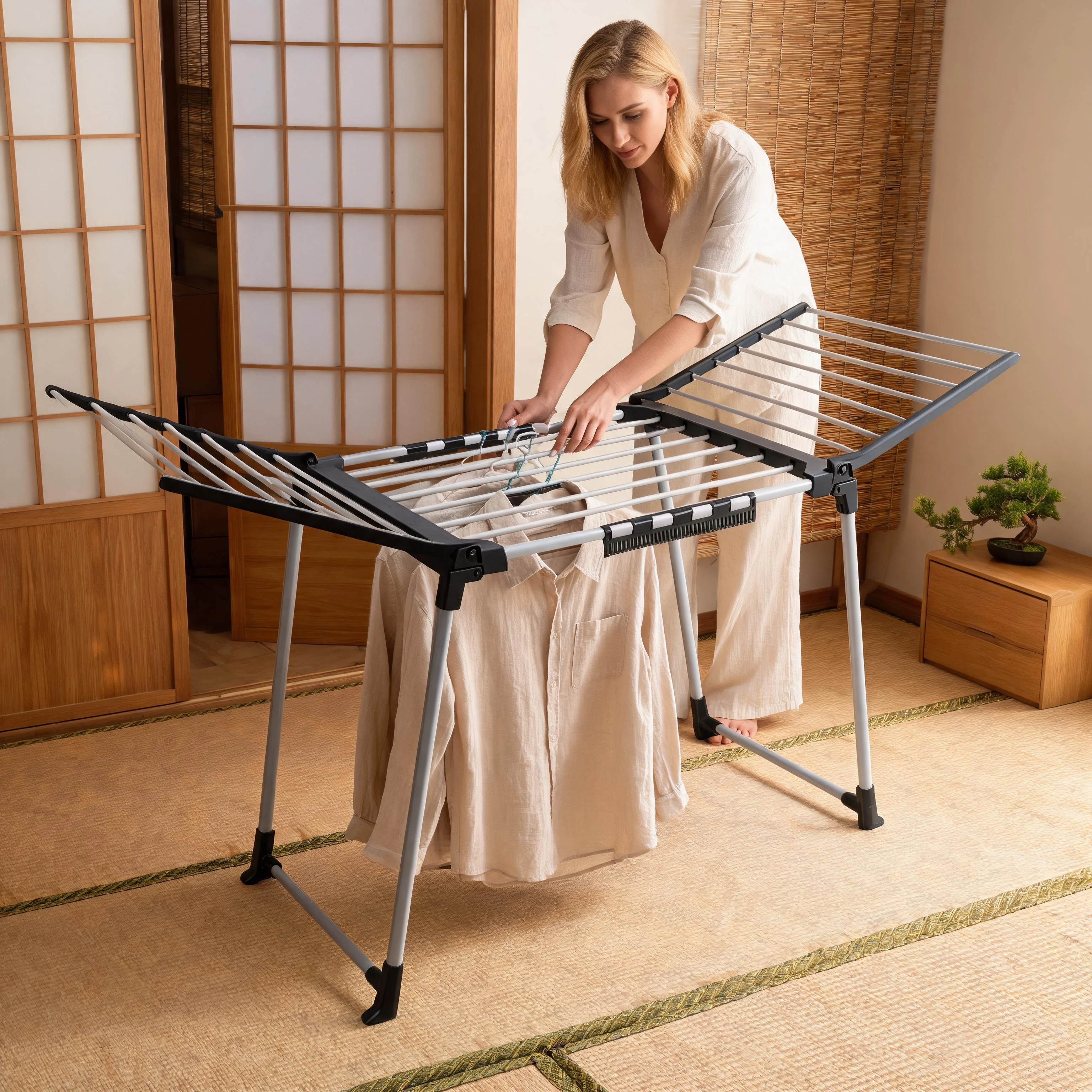 

Foldable Clothes Drying Rack, Adjustable Gullwings Space-Saving Laundry Drying Rack, Indoor Outdoor Use for Laundry Room Balcony