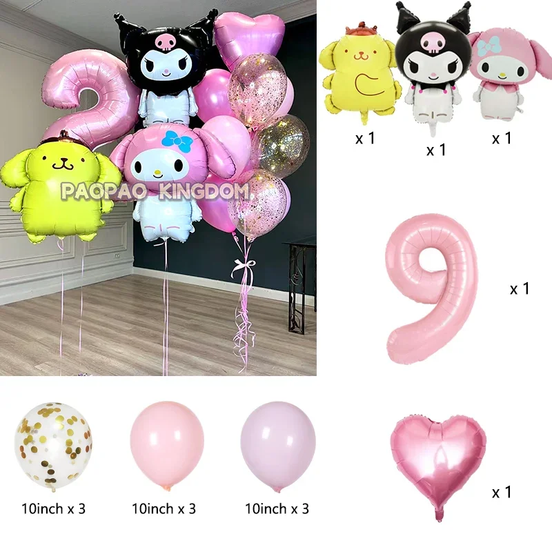 Cartoon Kuromi My Melody Themen-Folienballons Set Latexballons Kindergeburtstagsparty Dekoration Zahlenballon Globos – Detail 12