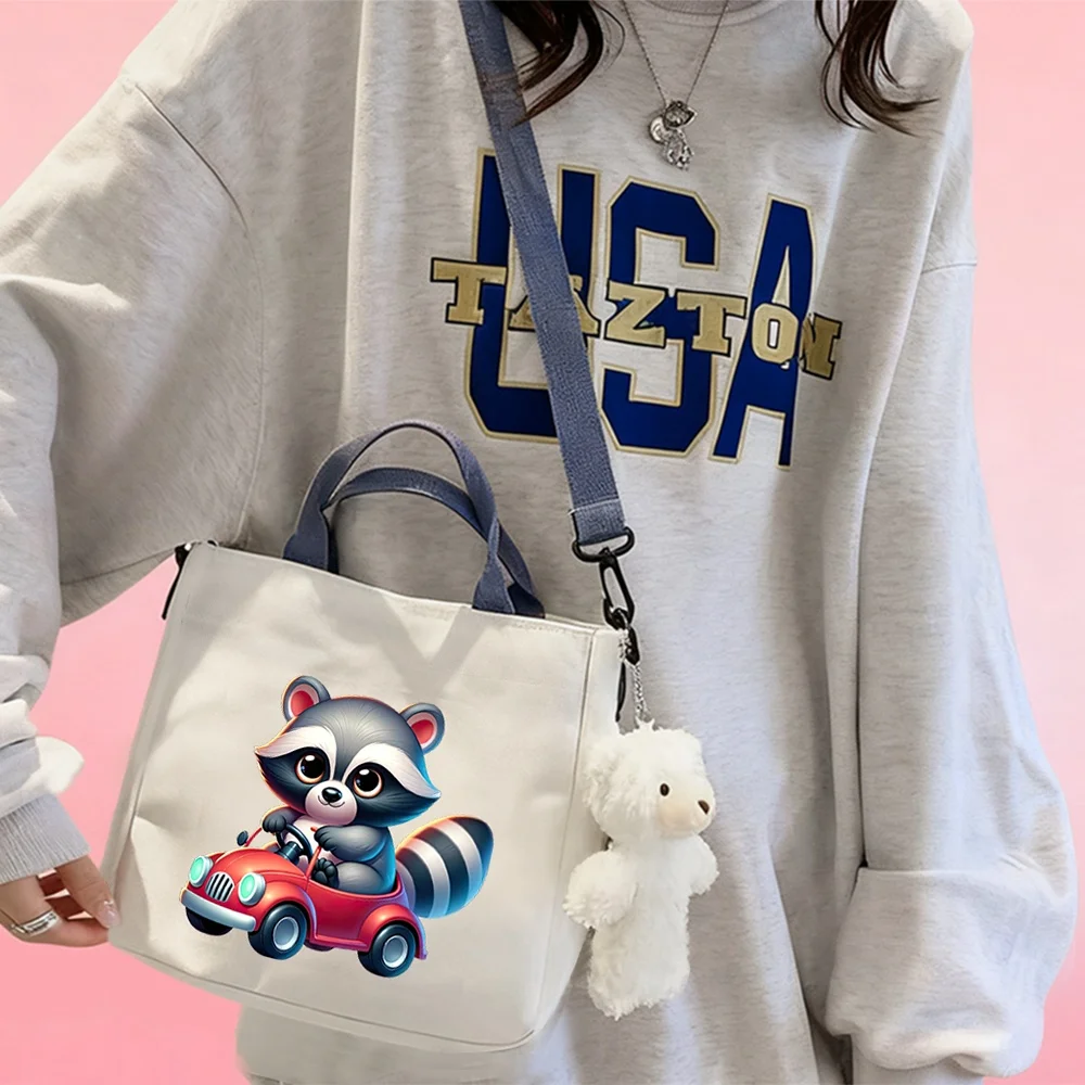 Cute Raccoon-Patterned Handbags and Crossbody Bags — Ideal as Travel Cosmetic Pouches