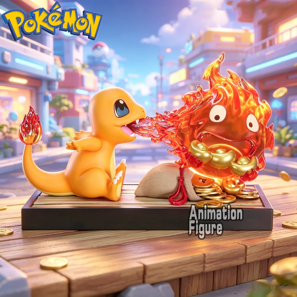

8cm Anime Pokemen Figure Charmander Bite Calcifer Action Figures Pvc Statue Desktop Ornamen Collection Model Toys Gifts