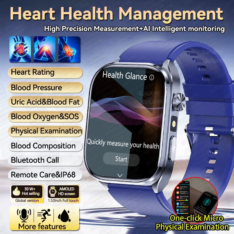 

Новинка 2024 года, умные часы для ухода за сечовой кислотой, кровяным жиром, ЭКГ, кровяное давление, пульс, Bluetooth-вызов, мониторинг здоровья, умные часы