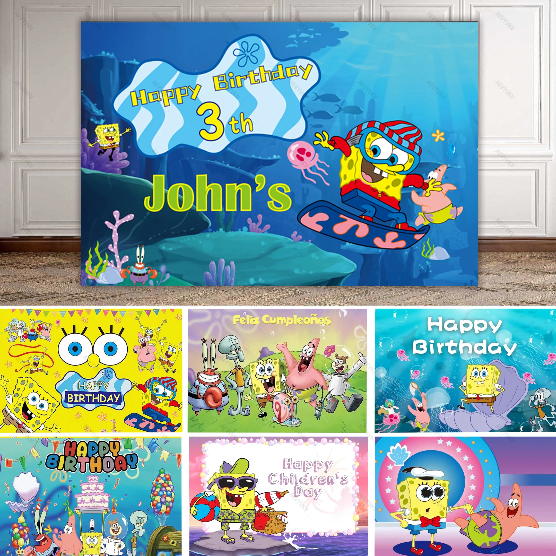 

Spongebob Theme Boy Girl Birthday Theme Animation Background Children's Birthday Party Room Decoration Photography Custom Props