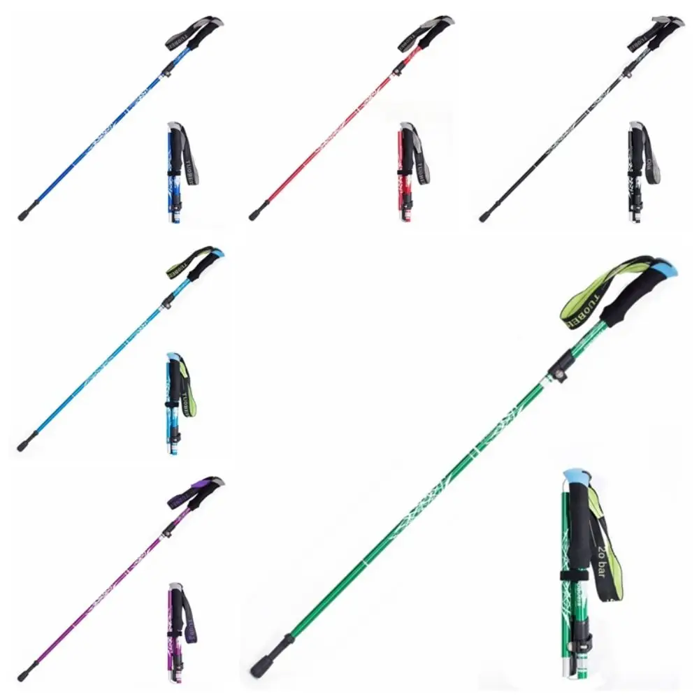

5 Section Camping Walking Hiking Stick Anti-skid Folding Telescopic Climbing Poles Ultralight High Density Trail Running