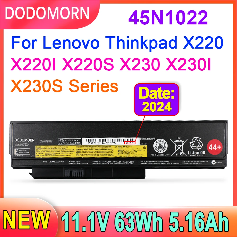 DODOMORN 45N1023 45N1022 44+ Laptop Battery For Lenovo ThinkPad X220 X220S X230 X230i X230S 42T4867 42Y4868 42T4873 63Wh 5.16Ah