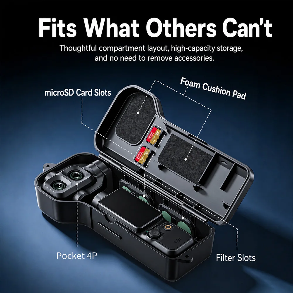 XFJI Hard Protective Case for DJI Osmo Pocket 4P Full Body Cover Camera Lens & Screen Protector Quick-Release Flip Design