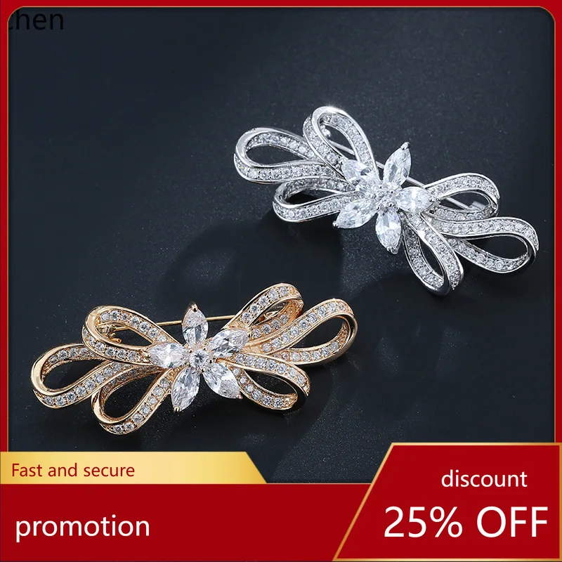 

Zml exquisite 3d bow zircon brooch - lapel pin fashion accessory