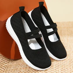 Black Mesh Knitting Mary Janes Shoes Ladies Spring Wedges Loafers Shoes Mom Comfortable Ballet Flats Pink Summer Sneakers