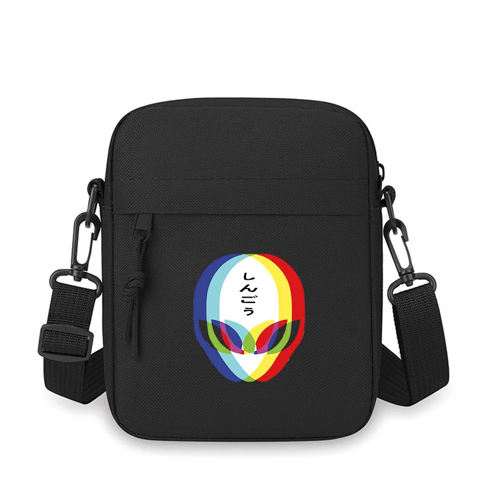 

Alien shape rainbow text design Men Crossbody Bag Single Shoulder Women Cartoon Anime Film Printing Design Unisex
