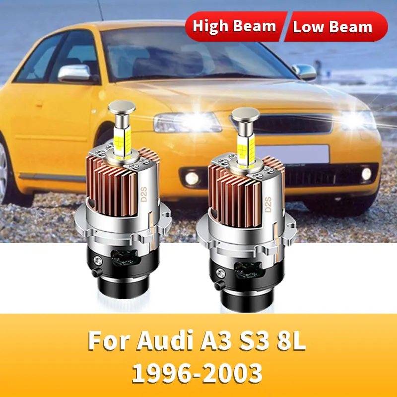 2Pcs LED Headlight D2S D2R HID Turbo LED Bulb 32000LM 4-sided CSP Chip 6000K 35W Plug & Play For Audi A3 S3 8L 96-03 A4 S4 A6 S6