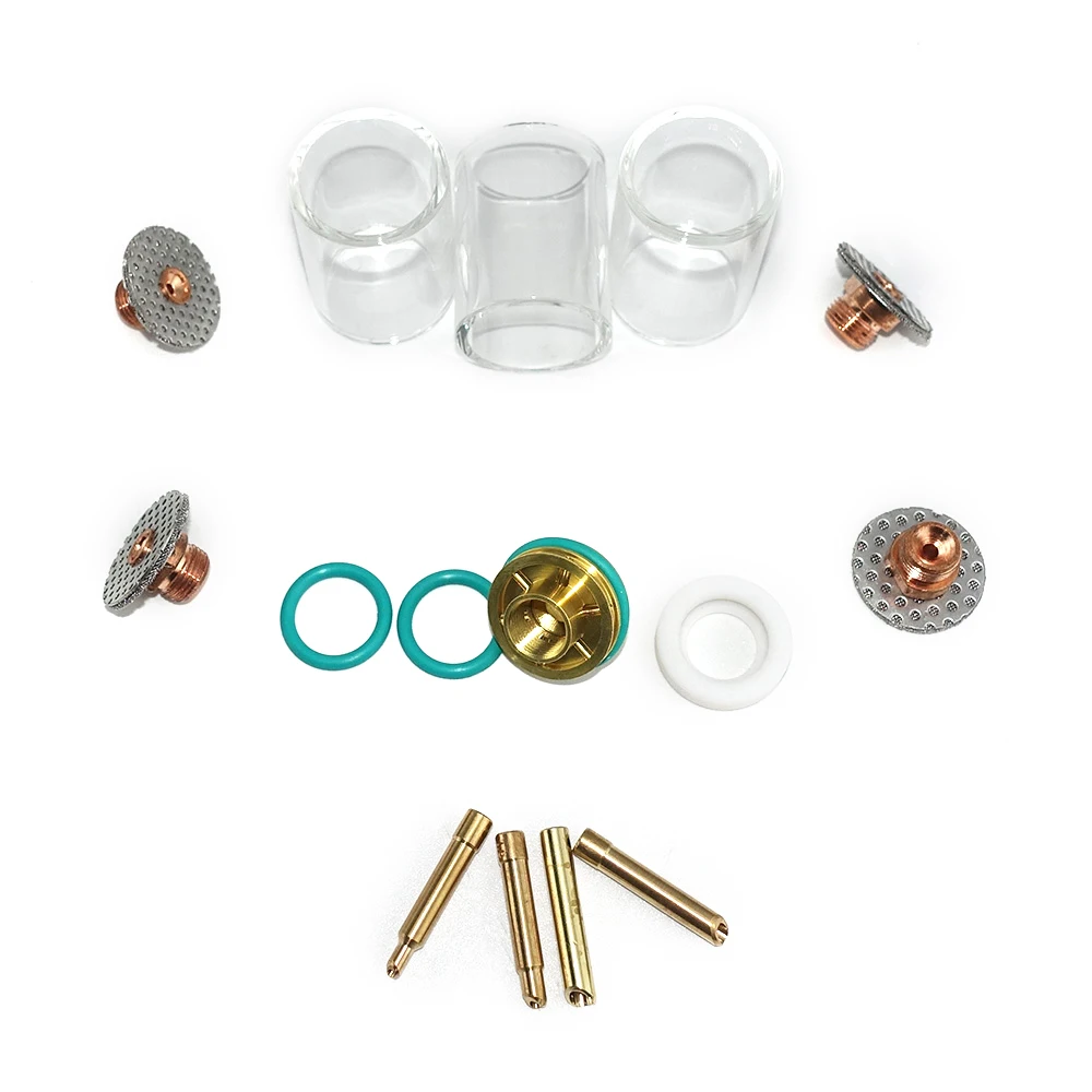 16pcs Glass Lens Kit Short Big TIG Welding Gas Cup Collet Body Tungsten Adaptor for WP9 WP20 Series TIG Torch