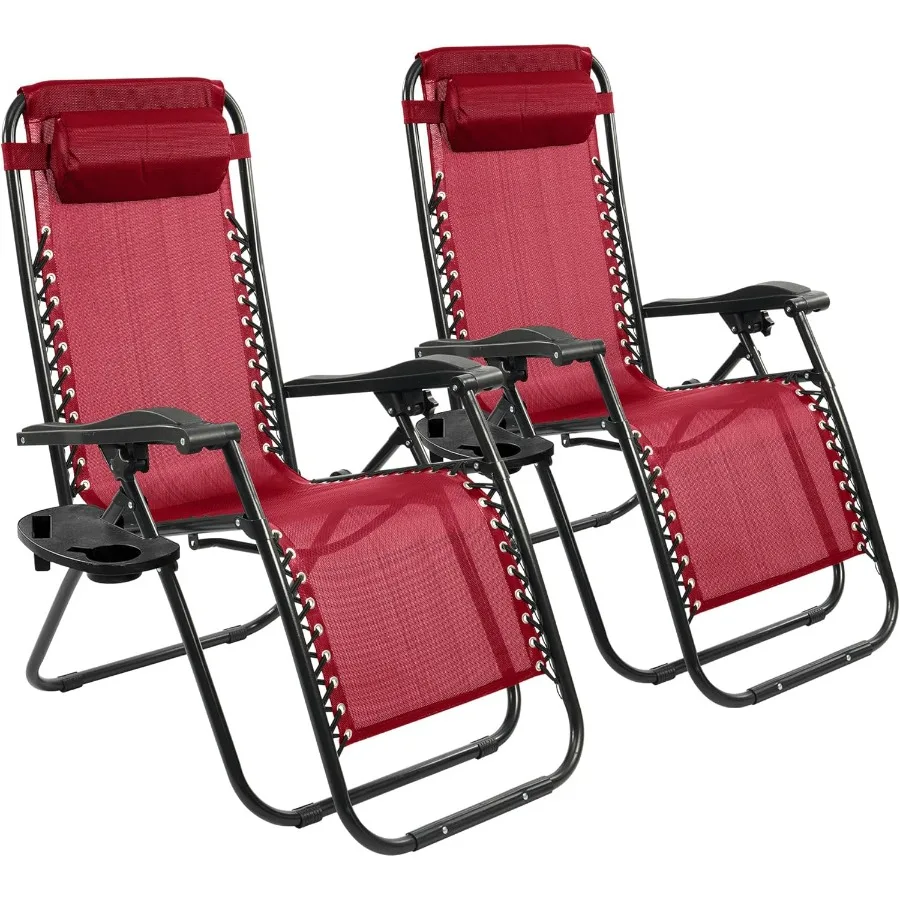 

Zero Gravity Chair Set of 2 with Cup Holder &Removable Pillows Adjustable Reclining Outdoor Patio Folding Chairs Portable Lounge