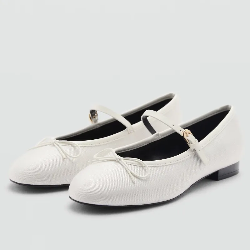 

White Bow Decorated Ballet Flats Women Fashion Round Toe Shallow Mary Jane Shoes Concise Comfort Outdoor Commuting Casual Shoes