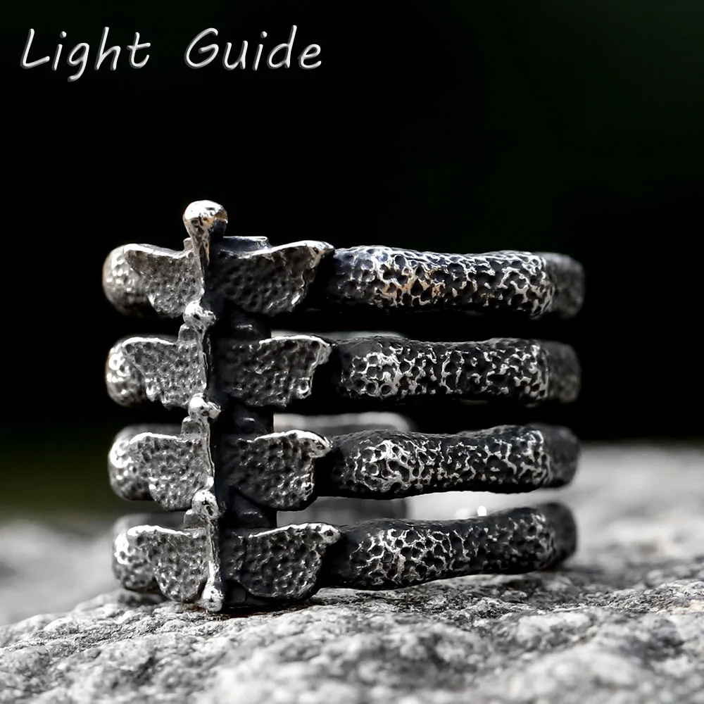 2022 New Design Vintage Stainless Steel Retro Skull Butterfly Bones Ring For Men Punk Gothic Biker Skeleton Jewelry Wholesale