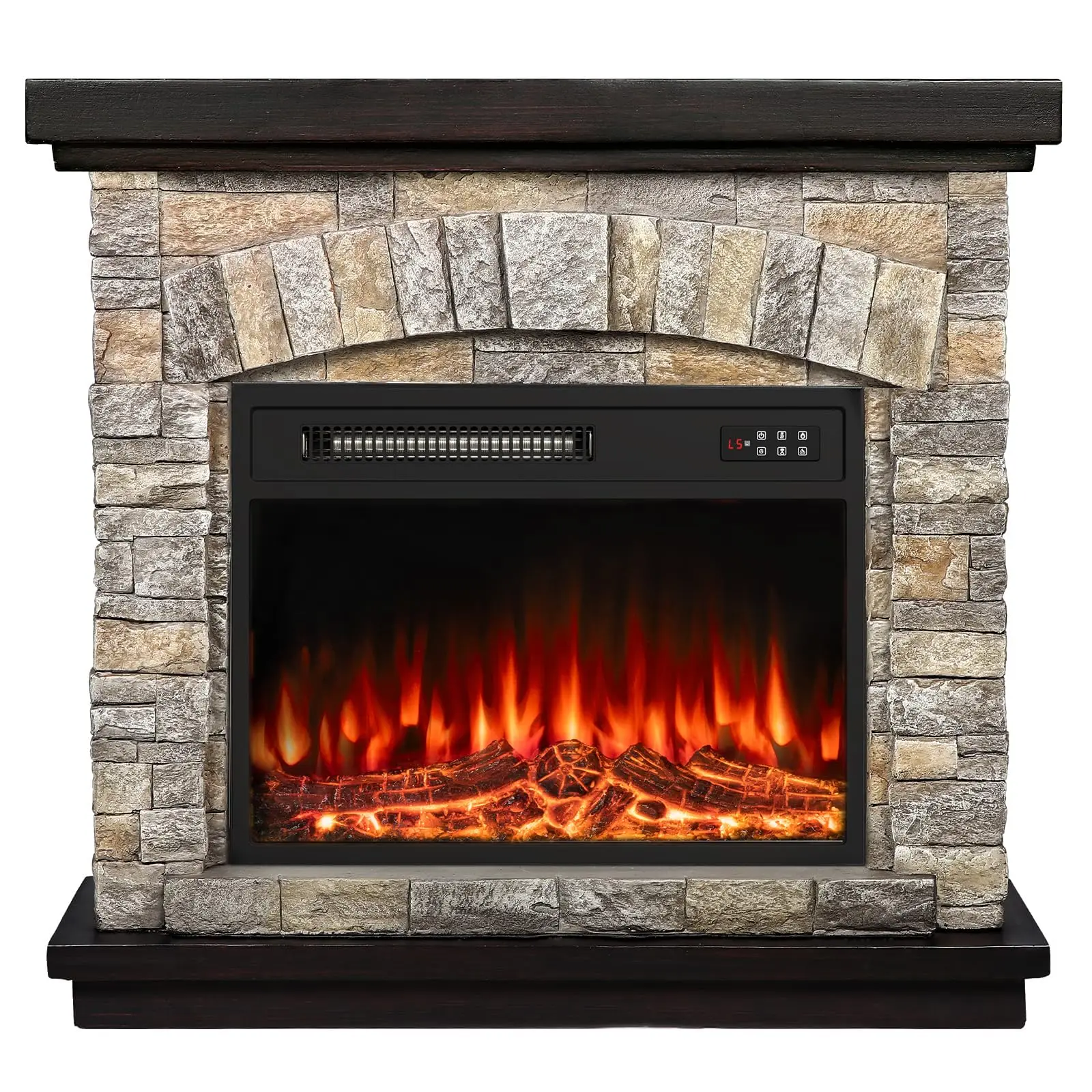 36 inch Electric Fireplace with Mantel, Faux Stone Finish, Gray