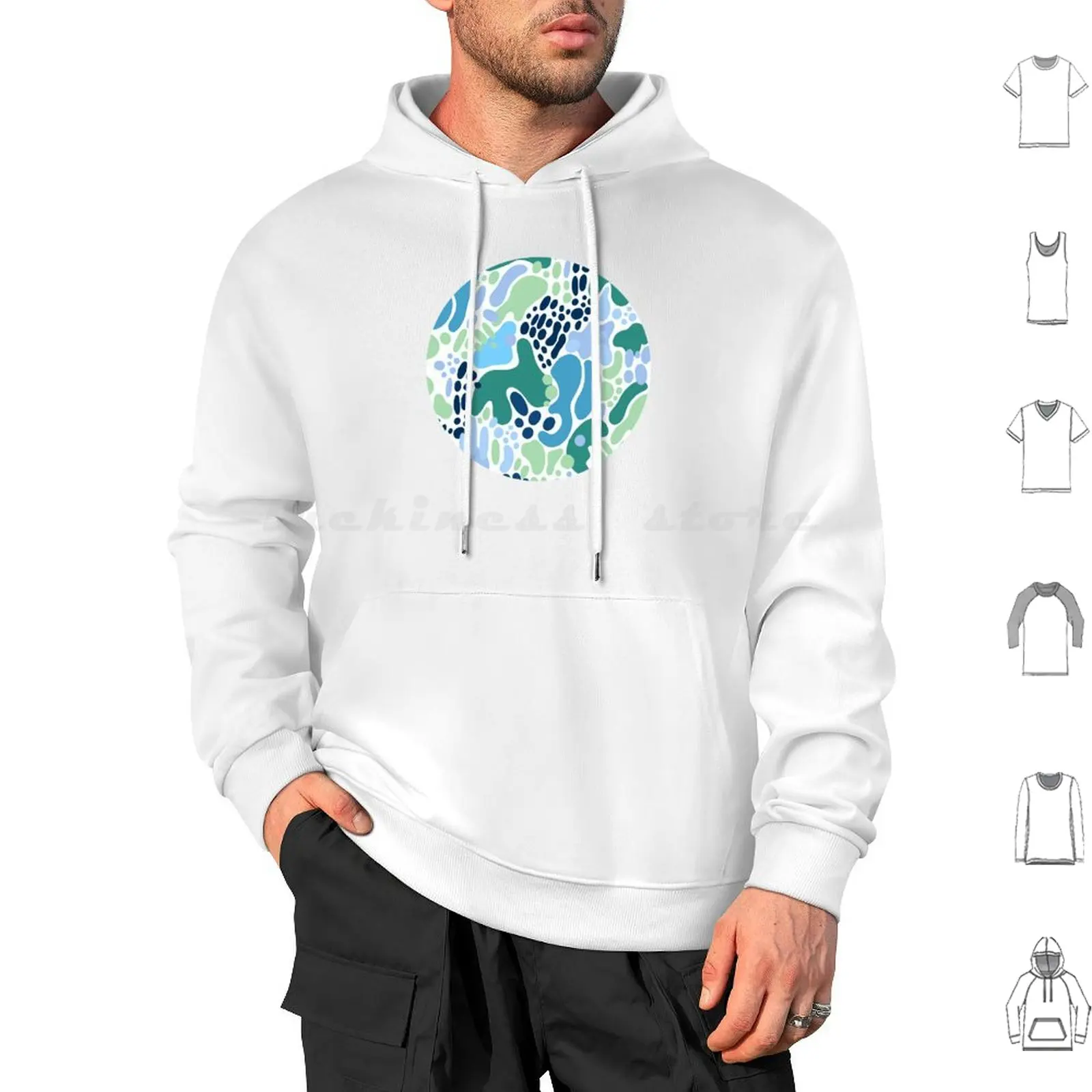 Abstract Summer River-Blue And Green Hoodies Long Sleeve Abstract Shapes Teal Shapes Blue Shapes River Abstract River