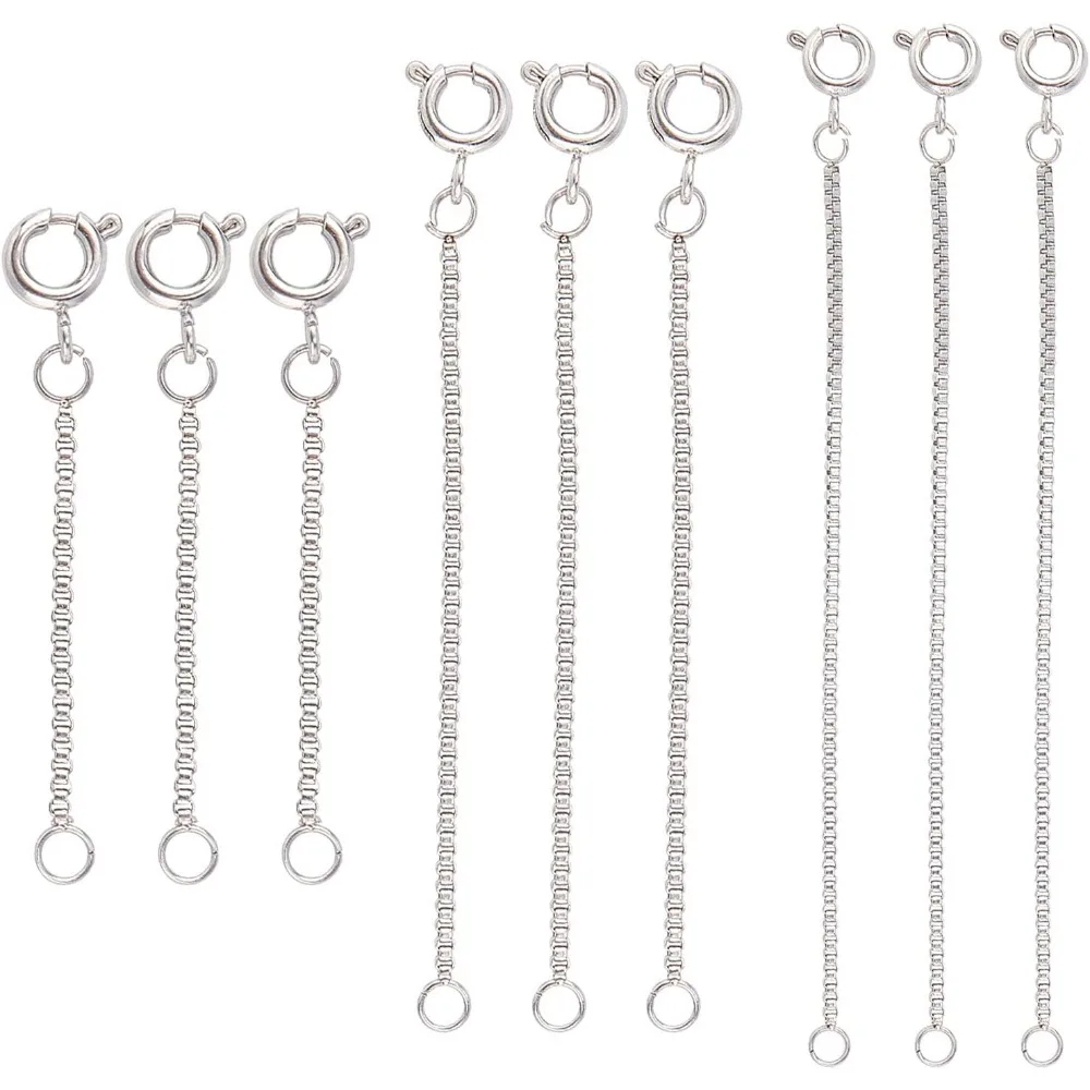 about 15pcs 3 Sizes 25/50/76mm Metal Chain Extender with Clasps Stainless Steel Box Extender Chains for Jewelry Making Supplies