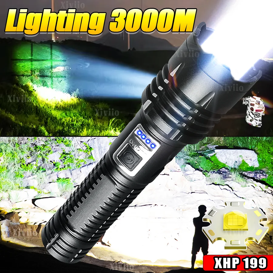 Super Bright LED Flashlight Rechargeable Flashlights Built-in 18650 Battery Outdoor Portable Tactical Torch 3 KM Fishing Lantern