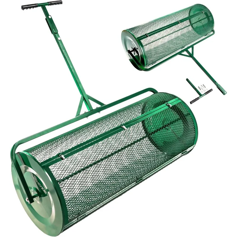 Landzie Lawn & Garden Spreaders - 44 Inch Heavy Duty Metal Mesh Basket Push/Tow Spreader - Compost, Peat Moss