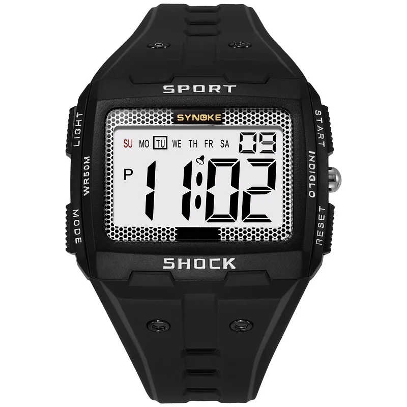 Synoke relógio masculino digital à prova d'água 50m números de tela grande relógio esportivo militar do exército relógios masculino cronômetro reloj hombre