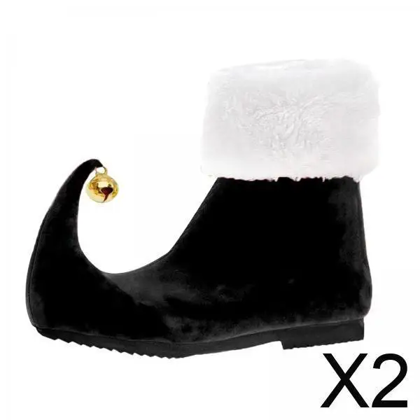 

2x Christmas Elf Shoes with Bell Santa Claus Pair Footwear for Festival Theme Party