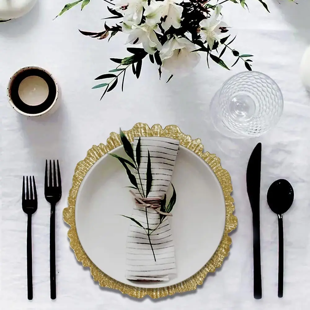 120/300 Stück Runde Platzteller, Kunststoff-Präsentationsplatten-Set, Tischdekoration für Hochzeiten, Bankette, Weihnachten – Detail 9