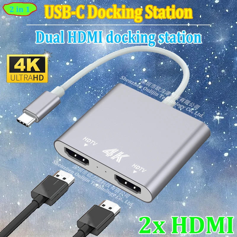 Thunderbolt HUB Docking Station USB-C 2x HDMI 4K 60HZ/30HZ Laptop Accessories For MacBook DELL Lenovo HP ASUS ThinkPad MateBook