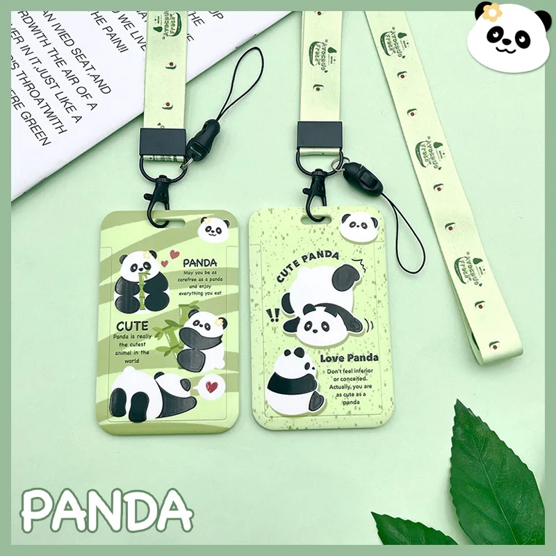 

Мультяшный шнурок с животными панда, набор карт, чехол, украшение, милая играющая панда, нашейный ремешок, держатель для карт из АБС-пластика, аксессуар, подарок