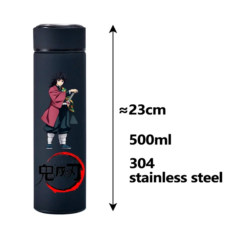 Taza de agua de acero inoxidable Demon Slayer de 500ML, botella de agua portátil de gran capacidad para exteriores, taza aislada con agua helada caliente