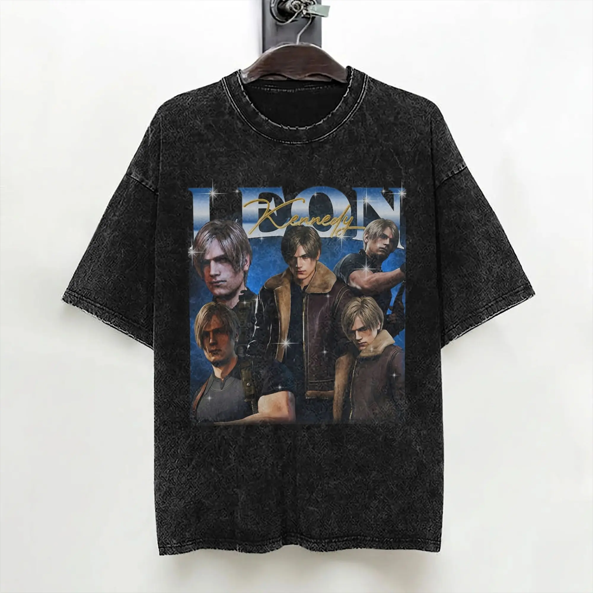 Leon S. Kennedy Washed T Shirts Streetwear Vintage T-Shirt Tee Shirt Men Women 100% Cotton Harajuku Graphic Printed