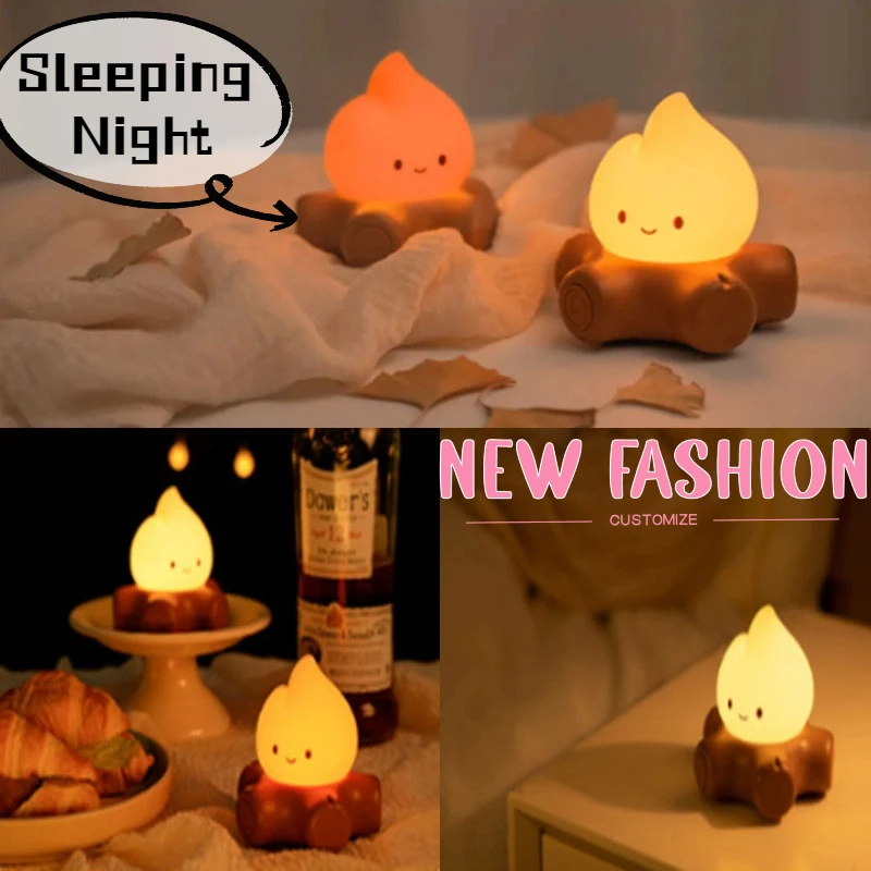 

Rechargeable Cute Flame Shaped Night Light Cartoon Kids Bedroom Decor Candles Table Lamp Bedside Sleep Aid Ambient Mood Light
