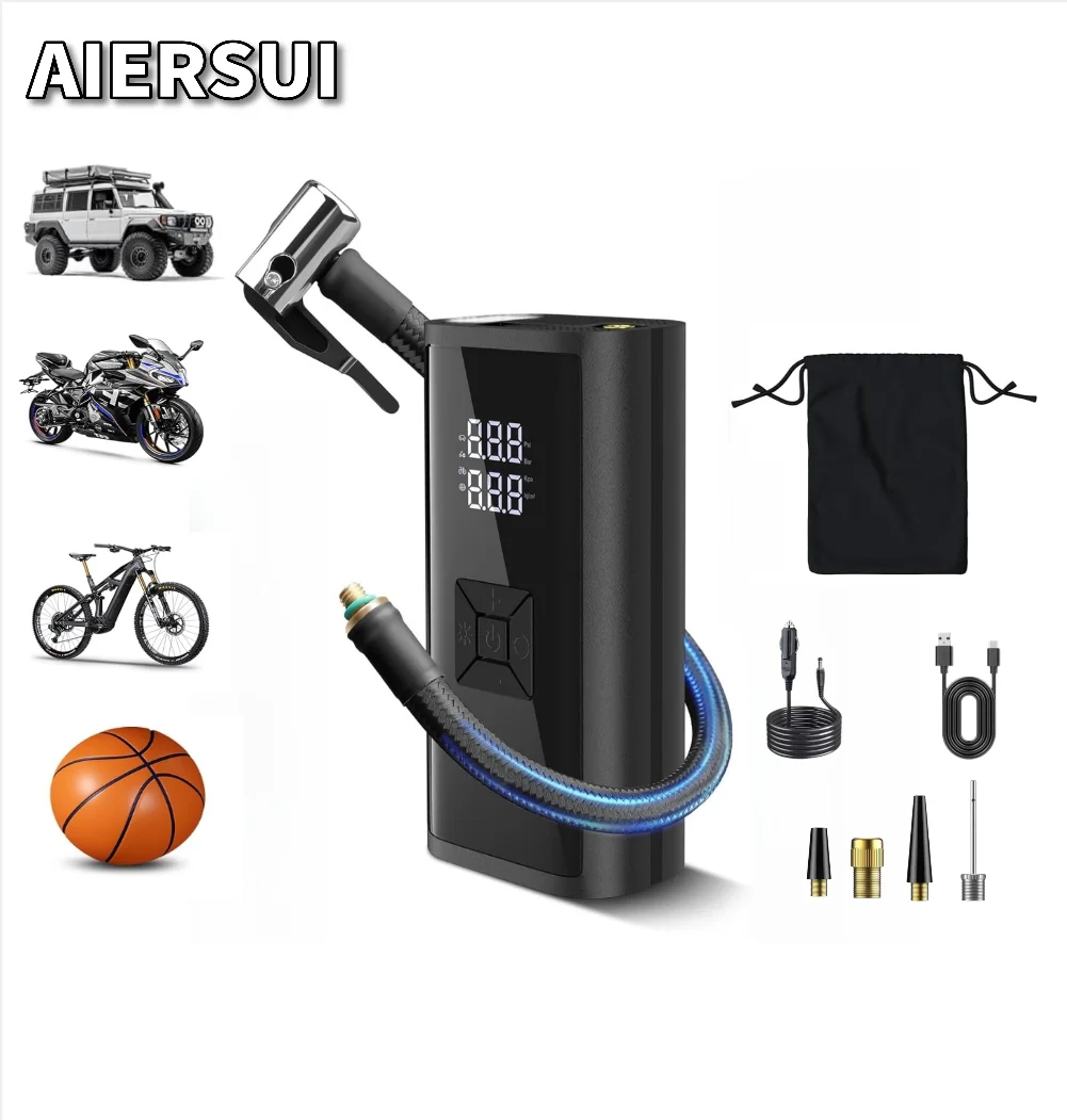 

AIERSUI Tire Inflator Portable Air Compressor, Cordless Air Pump with Digital Pressure Gauge, DC 12V Car Tire Pump
