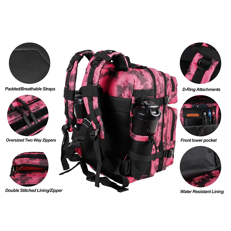 LHl 35L Tactical Gym Backpack Tie-dye Waterproof Outdoor Hiking Camping Back Pack Travel Sports Workout Bag with Bottle Holder