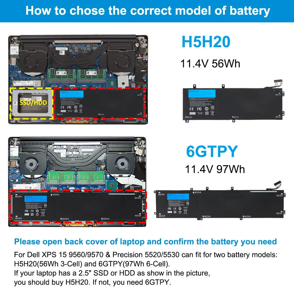 KingSener 6GTPY 11,4 V 97 Wh Laptop-Akku für DELL XPS 15 9570 9560 7590 und für DELL Precision 5520 5530 Notebook-Serie. – Detail 7