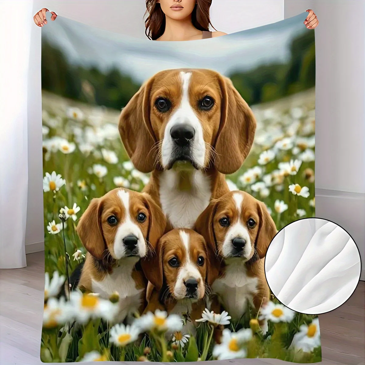 A Soft And Warm Flannel Throw Blanket Featuring a Design of Happy Beagle Family Moments, Perfect for Use on The Sofa, for Home R